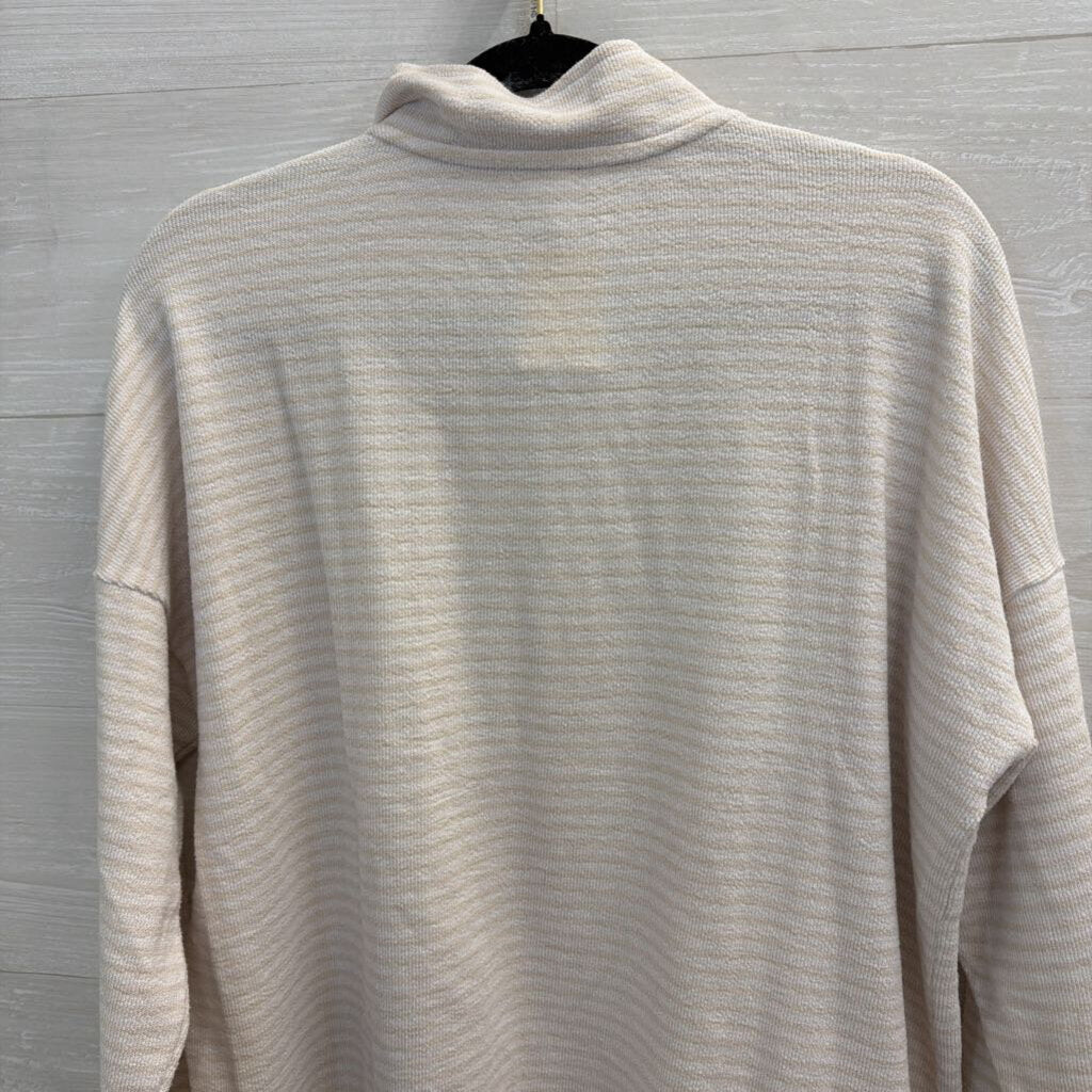 Splendid White/ Beige Striped Quarter Zip Pullover Medium