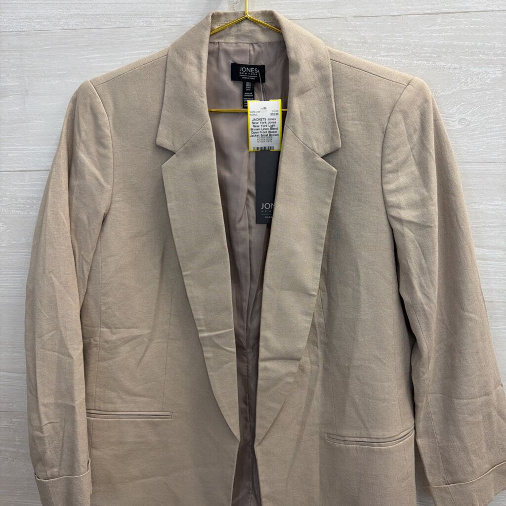 Jones New York Light Brown Linen Blend Open Front Blazer Jacket Small