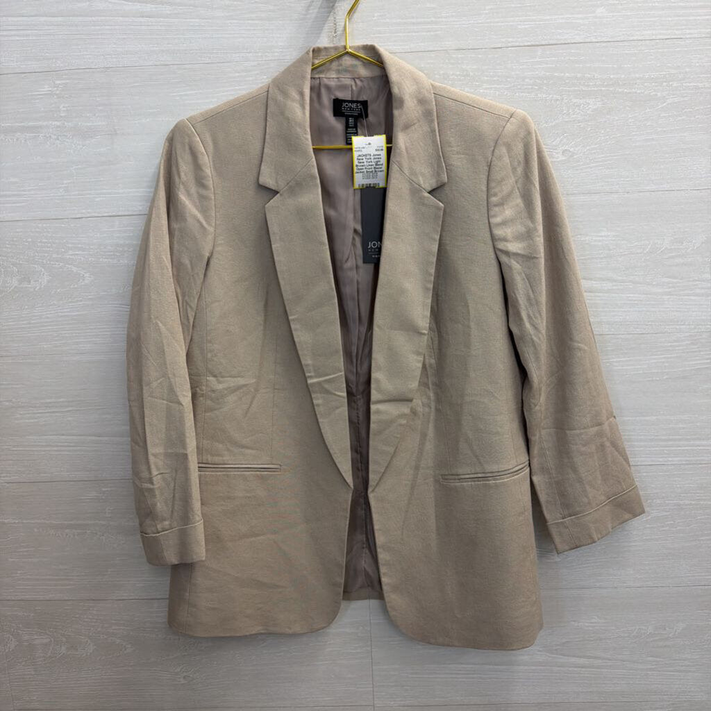 Jones New York Light Brown Linen Blend Open Front Blazer Jacket Small