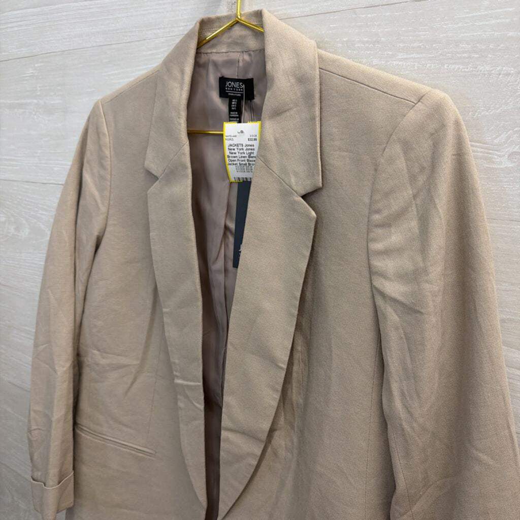 Jones New York Light Brown Linen Blend Open Front Blazer Jacket Small