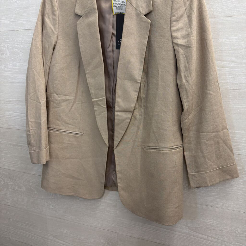 Jones New York Light Brown Linen Blend Open Front Blazer Jacket Small