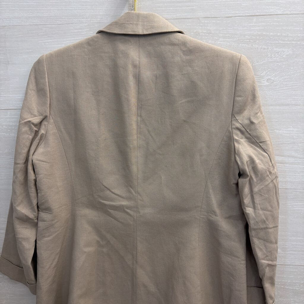 Jones New York Light Brown Linen Blend Open Front Blazer Jacket Small
