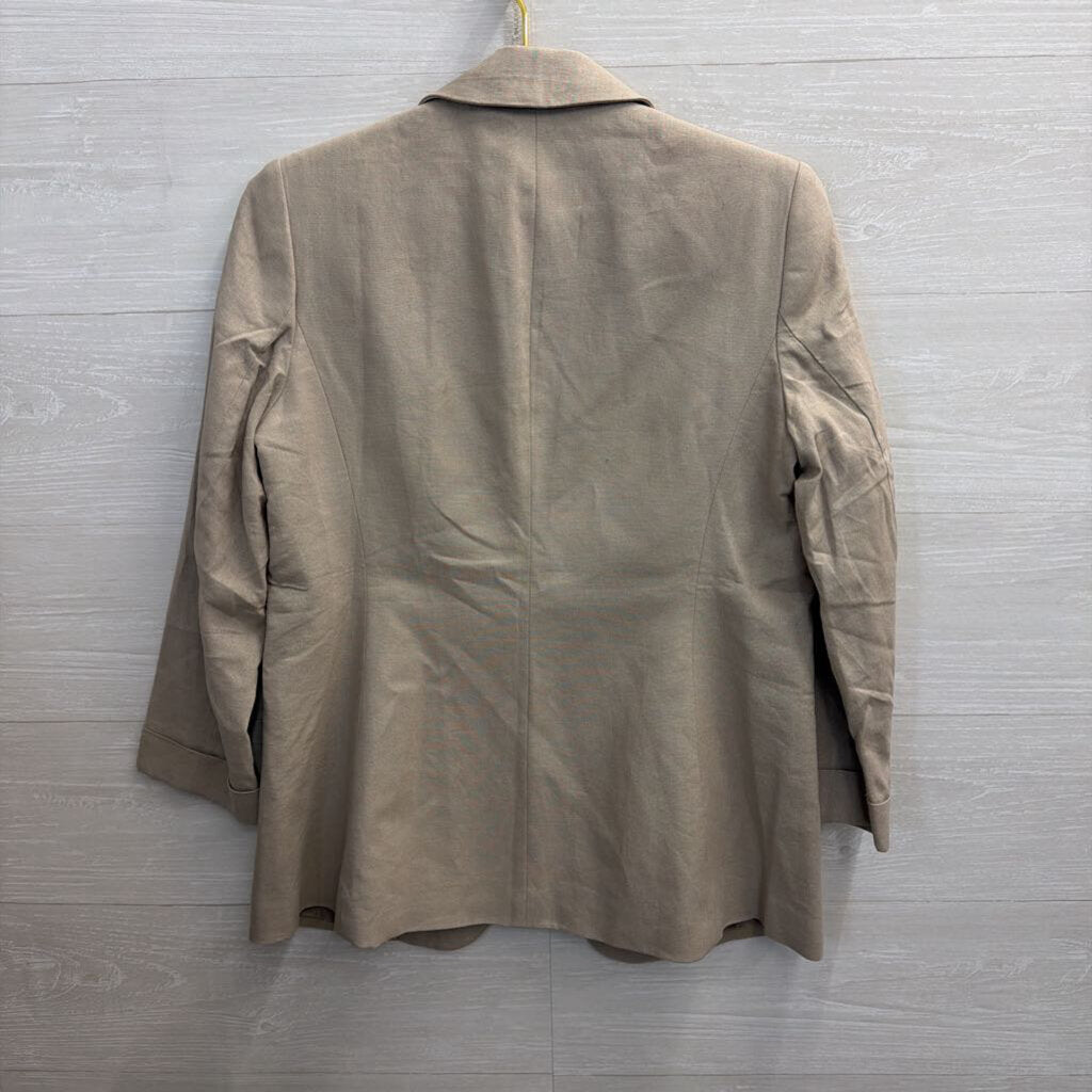 Jones New York Light Brown Linen Blend Open Front Blazer Jacket Small