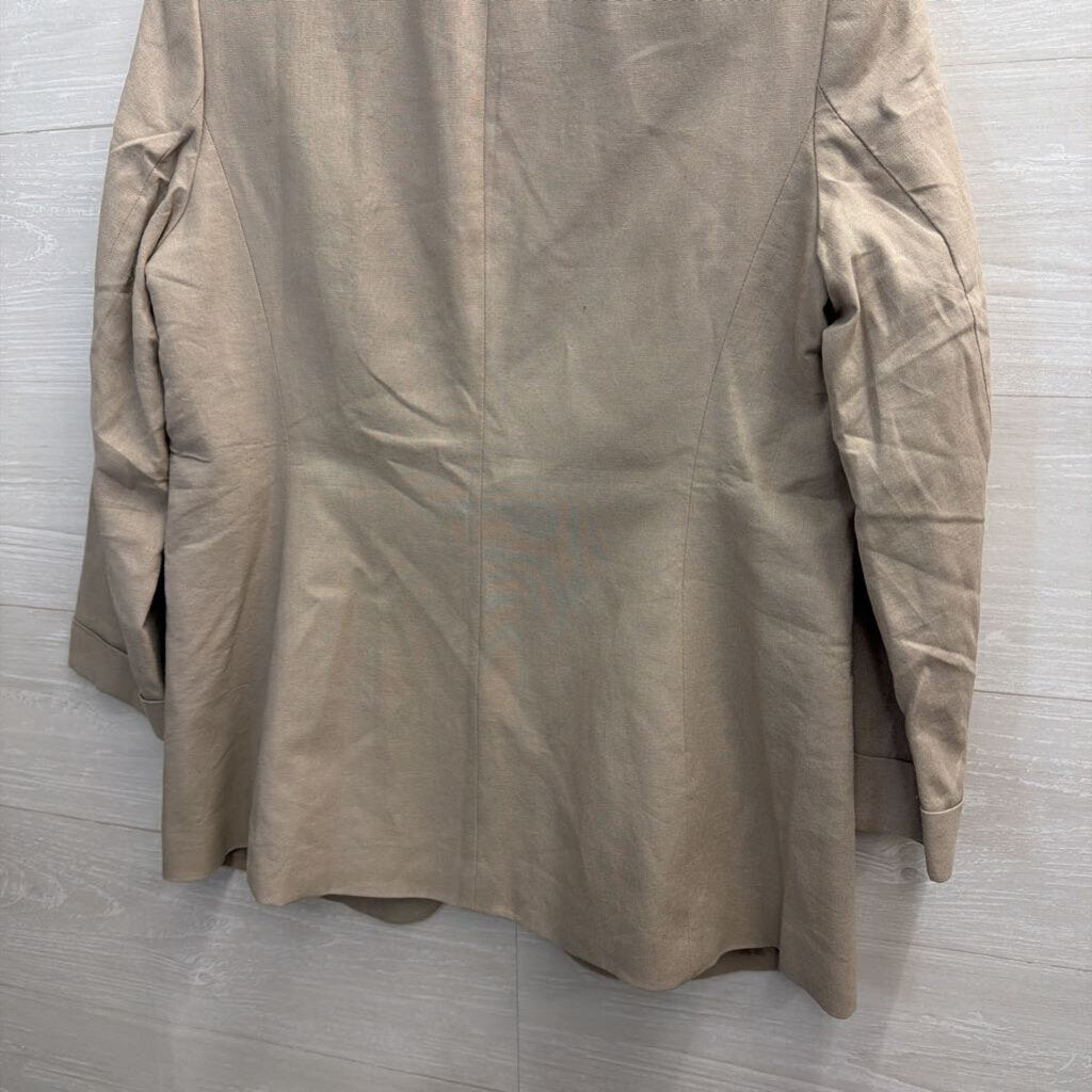 Jones New York Light Brown Linen Blend Open Front Blazer Jacket Small