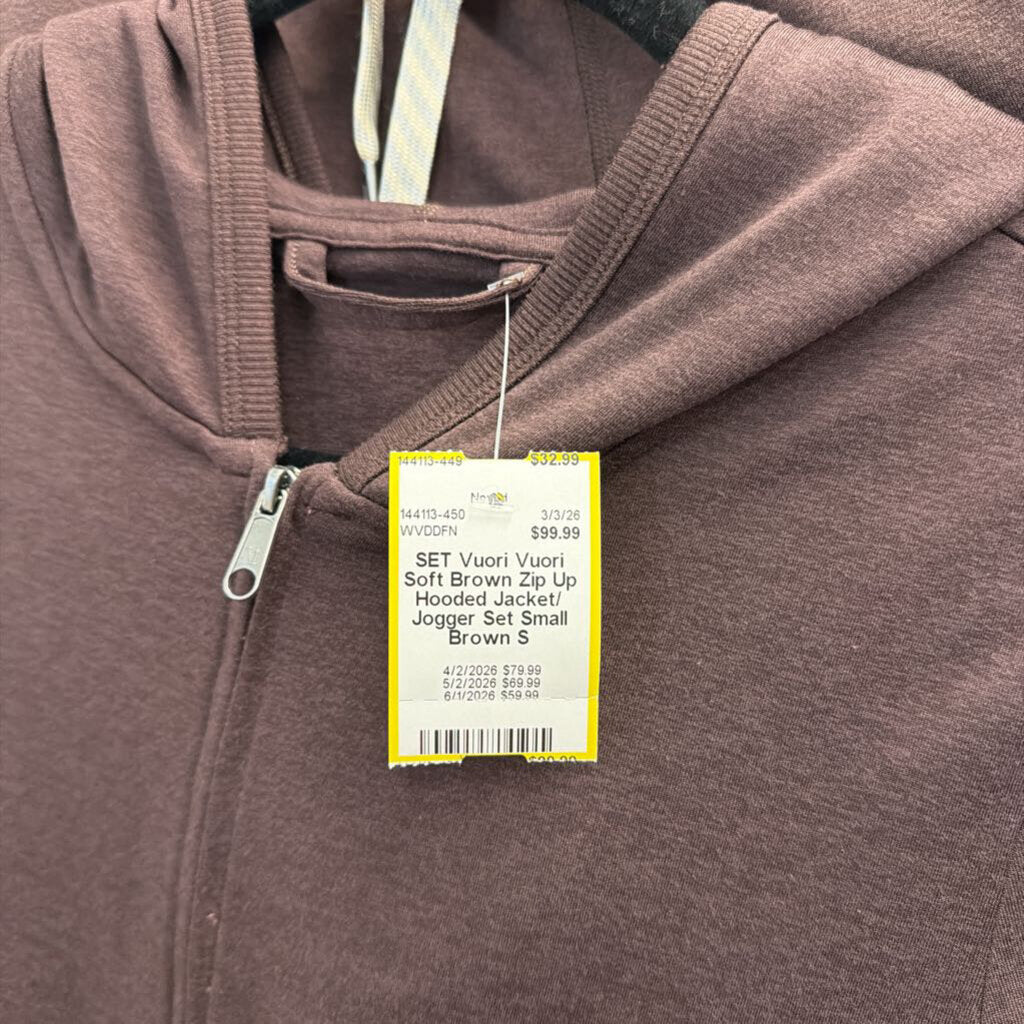 Vuori Soft Brown Zip Up Hooded Jacket/ Jogger Set Small