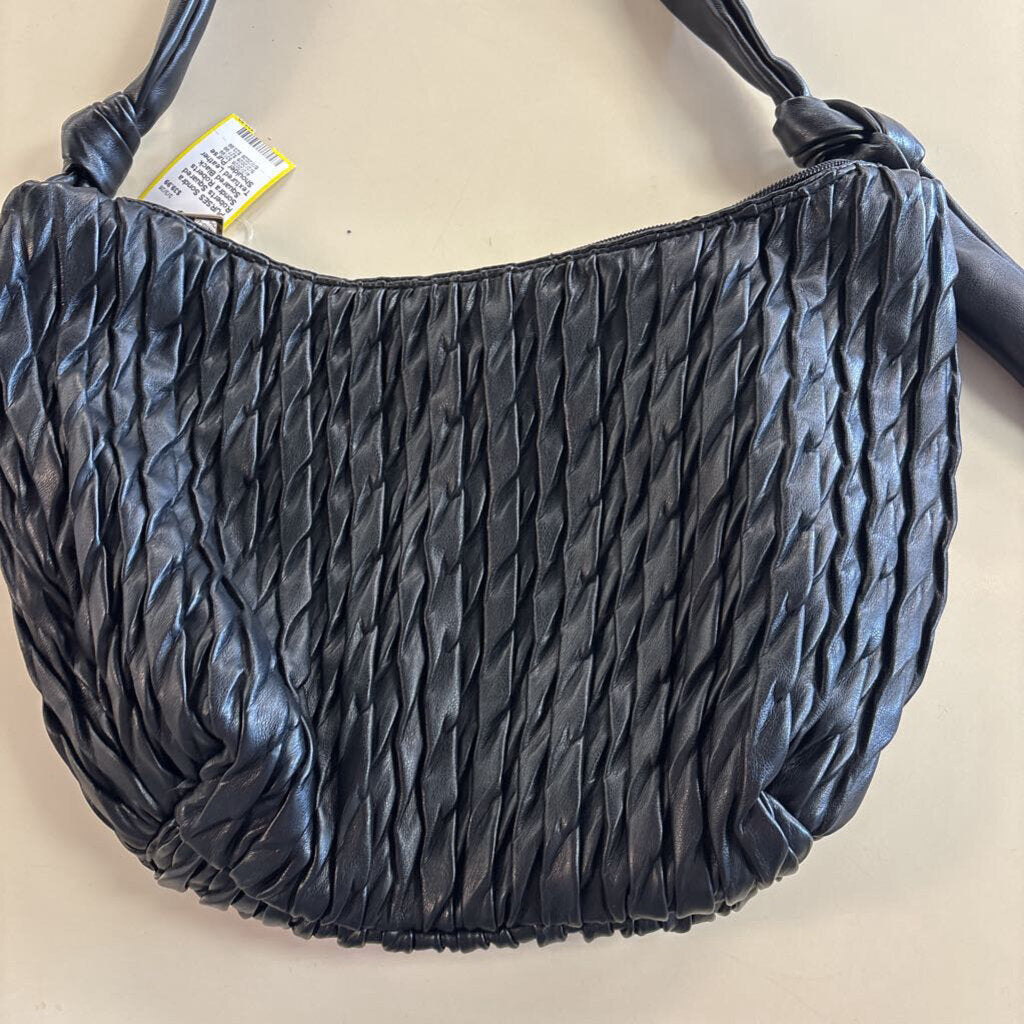 Sondra Roberts Squared Black Textured Leather Shoulder Purse