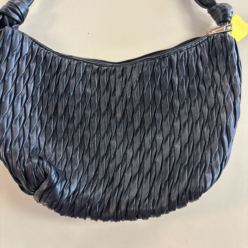 Sondra Roberts Squared Black Textured Leather Shoulder Purse