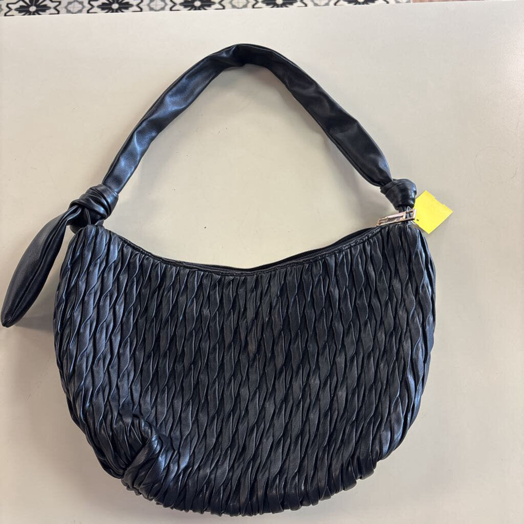 Sondra Roberts Squared Black Textured Leather Shoulder Purse