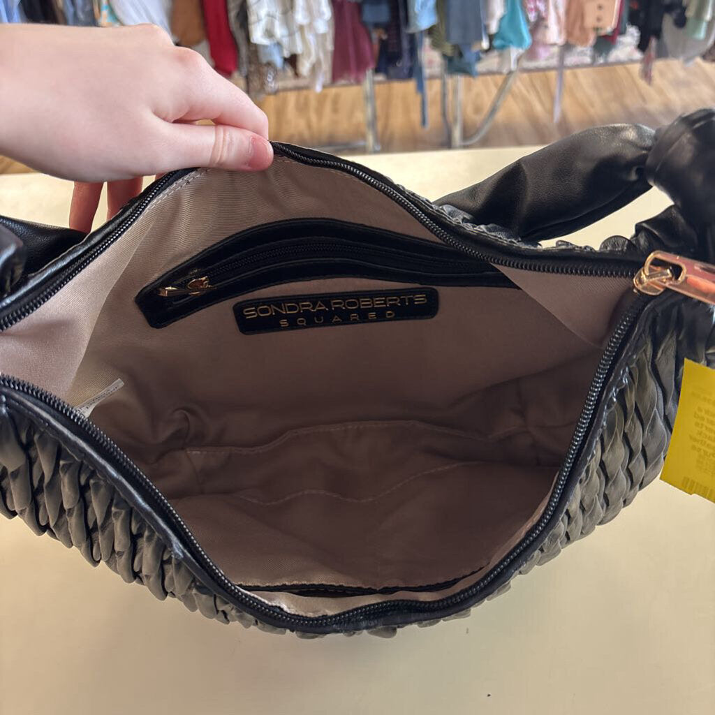 Sondra Roberts Squared Black Textured Leather Shoulder Purse