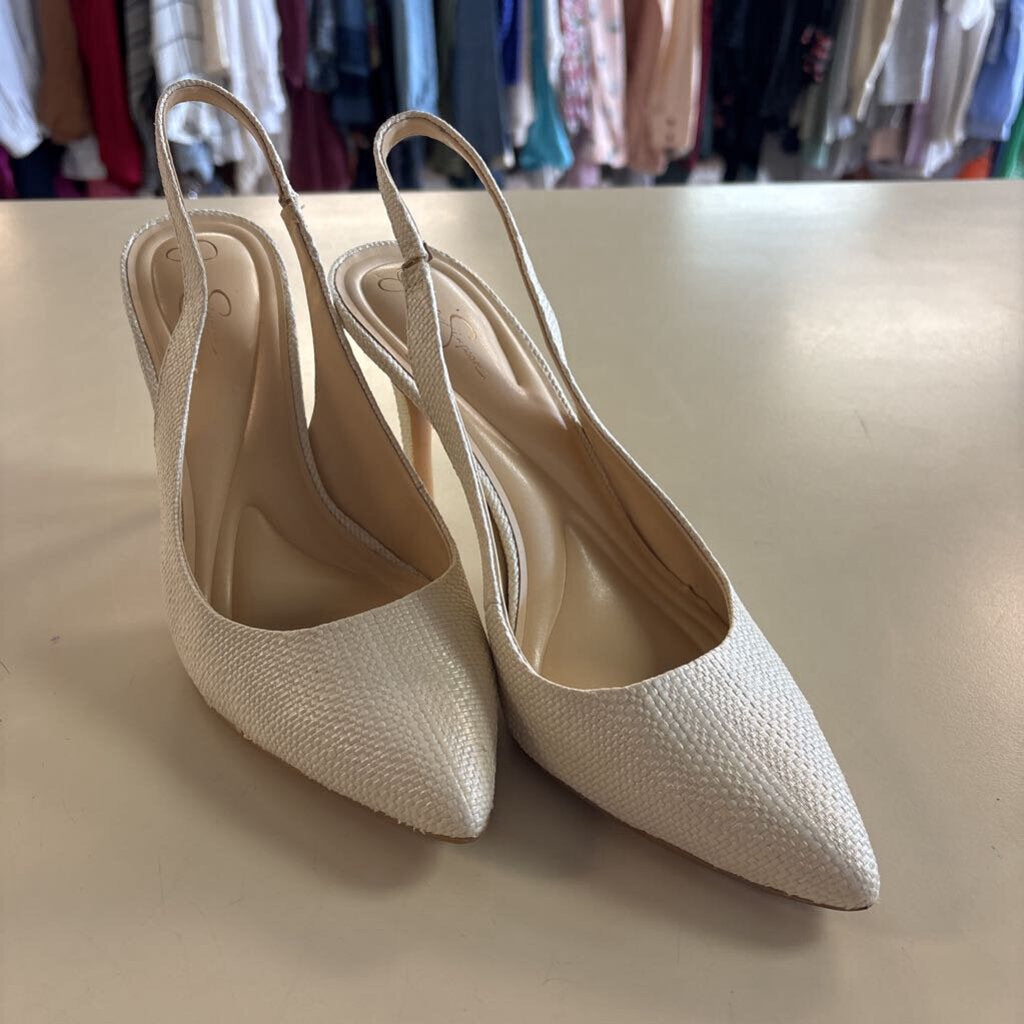 Jessica Simpson Cream Textured Pump Slingback Heels 7.5