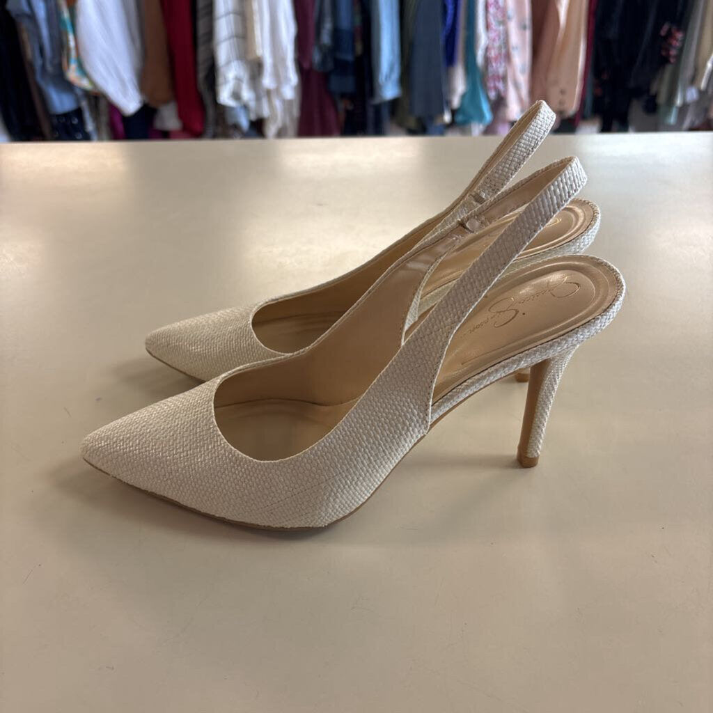 Jessica Simpson Cream Textured Pump Slingback Heels 7.5