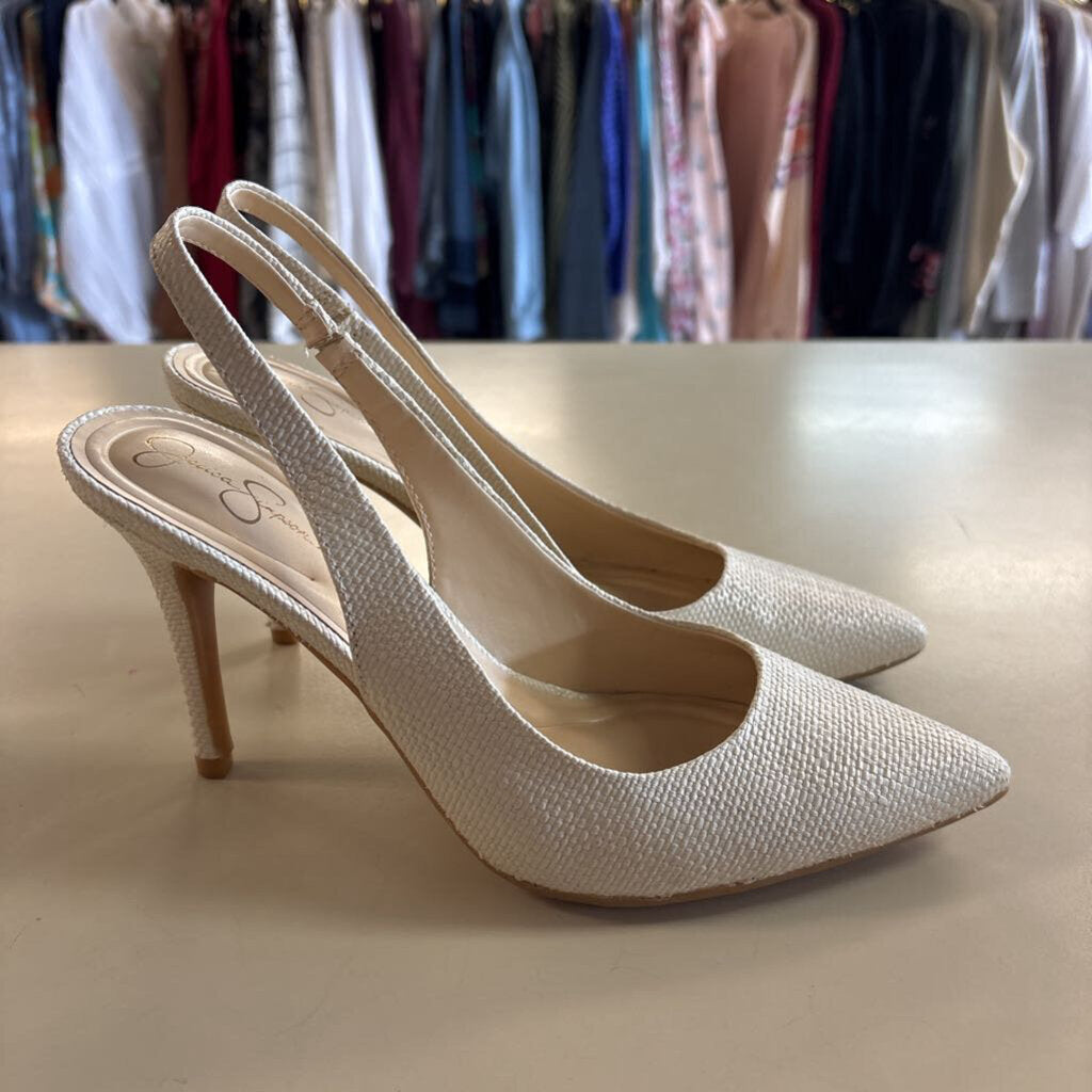 Jessica Simpson Cream Textured Pump Slingback Heels 7.5