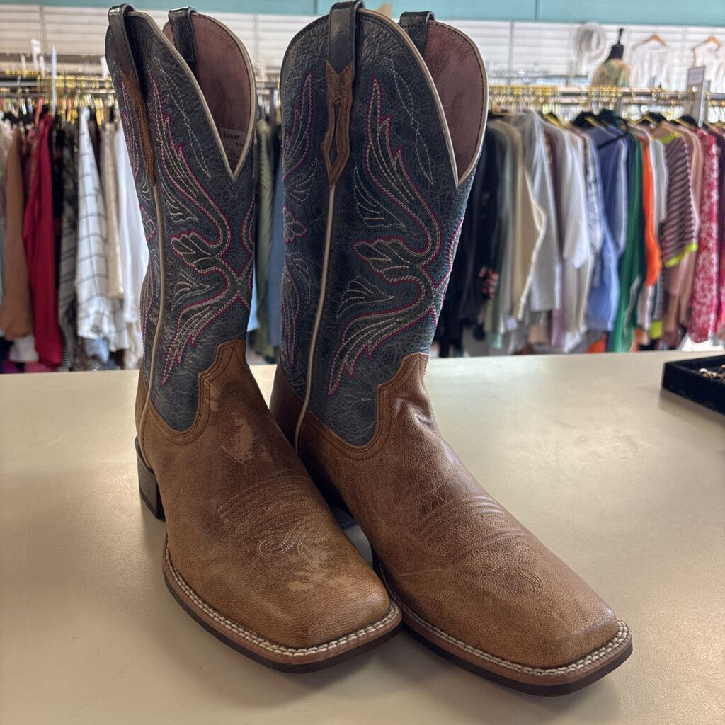 Ariat Brown/ Blue Edgewood Western Square Toe Boots 9