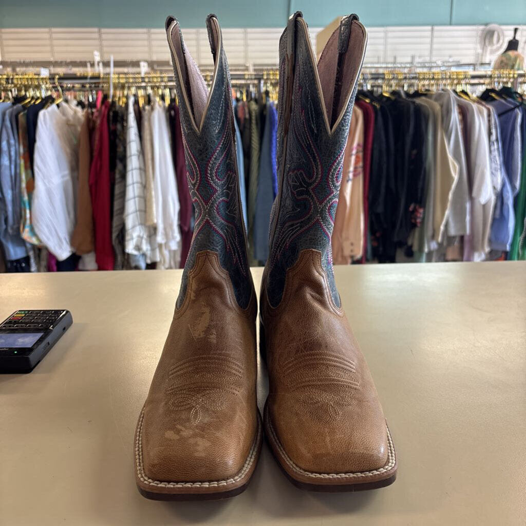 Ariat Brown/ Blue Edgewood Western Square Toe Boots 9