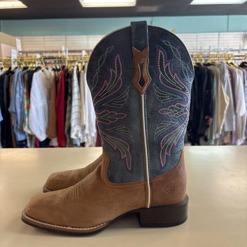 Ariat Brown/ Blue Edgewood Western Square Toe Boots 9