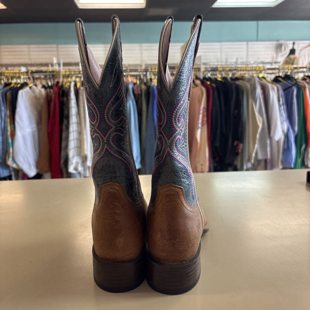 Ariat Brown/ Blue Edgewood Western Square Toe Boots 9