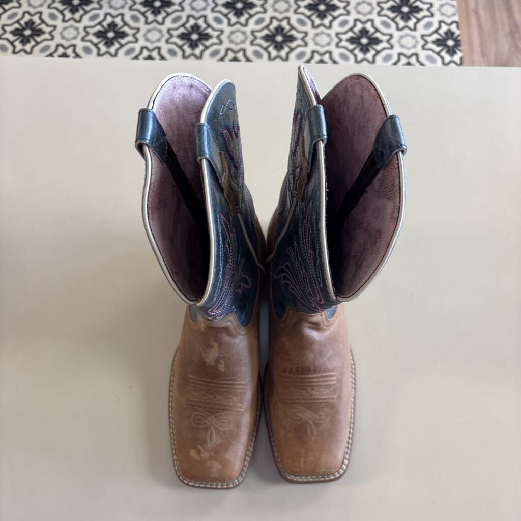 Ariat Brown/ Blue Edgewood Western Square Toe Boots 9