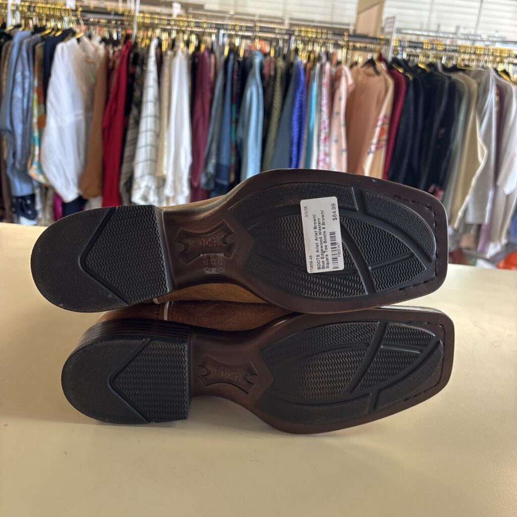 Ariat Brown/ Blue Edgewood Western Square Toe Boots 9