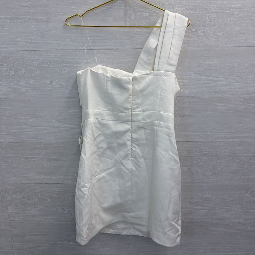 American Threads White One Shoulder Dress Large