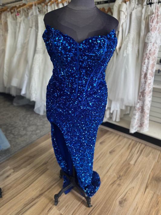 Portia and Scarlett Royal Blue Sequin Strapless Long Formal Dress 14
