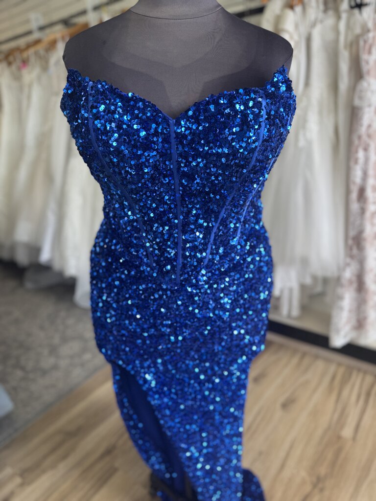 Portia and Scarlett Royal Blue Sequin Strapless Long Formal Dress 14