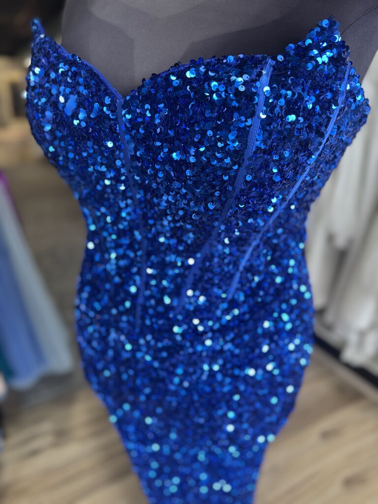 Portia and Scarlett Royal Blue Sequin Strapless Long Formal Dress 14