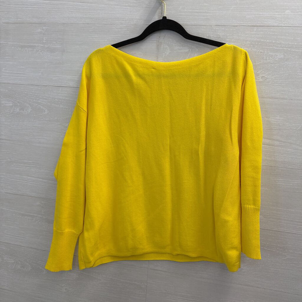 Yellow Knit Off Shoulder Long Sleeve Top Medium