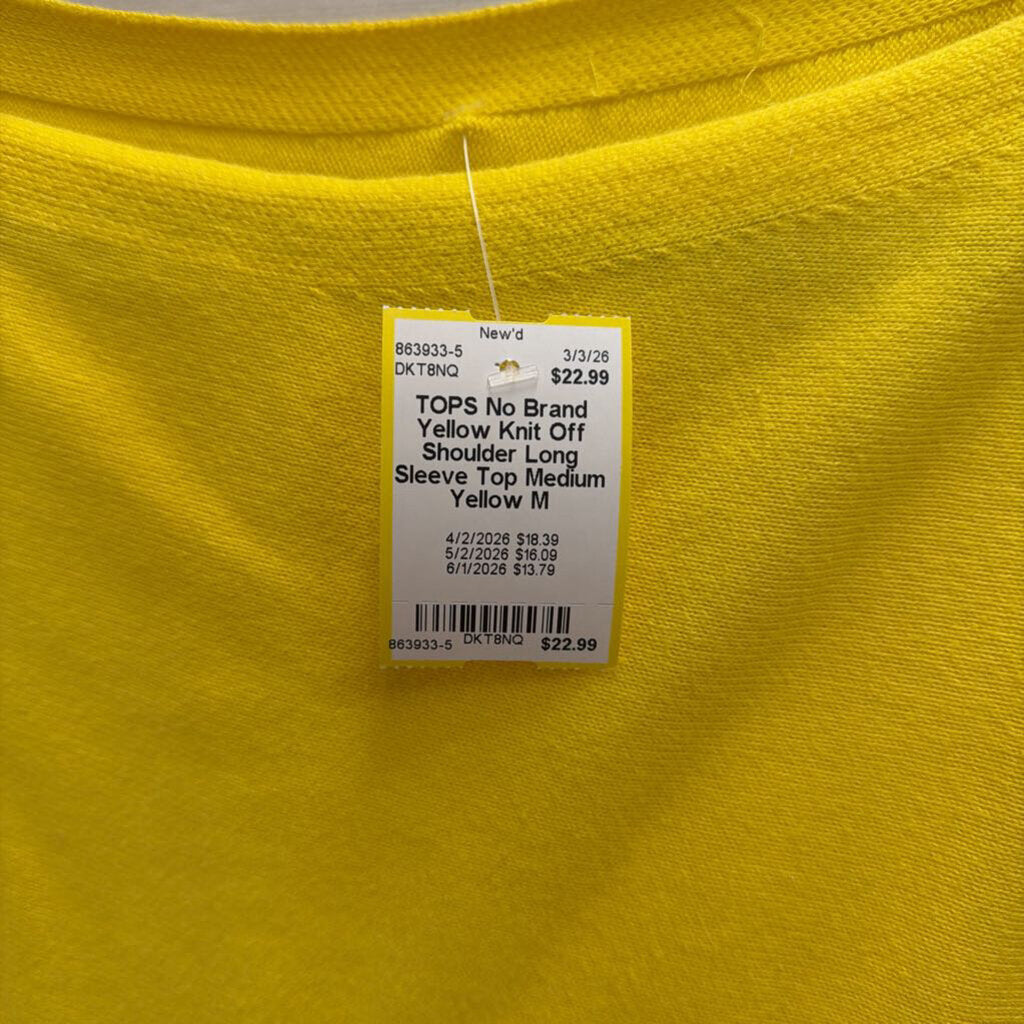 Yellow Knit Off Shoulder Long Sleeve Top Medium