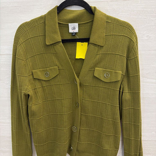 Cabi Green Textured Knit Button Front Sweater Medium