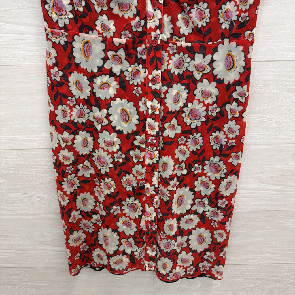 Cabi Red/ Black Print Reversible Short Sleeve Button Front Dress Medium