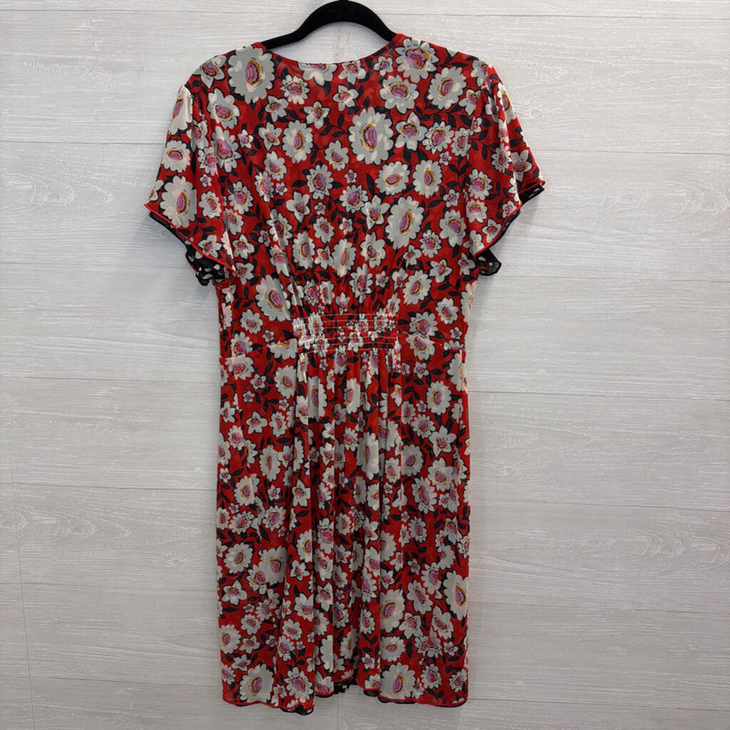 Cabi Red/ Black Print Reversible Short Sleeve Button Front Dress Medium