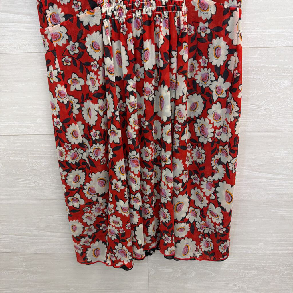 Cabi Red/ Black Print Reversible Short Sleeve Button Front Dress Medium