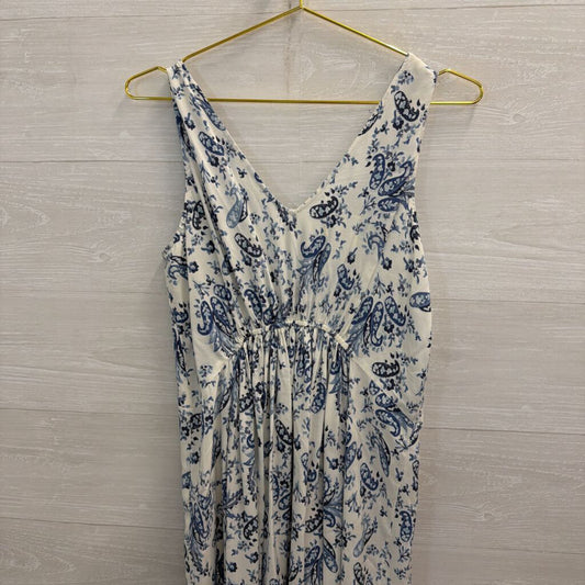 Lucky Brand White/ Blue Print V Neck Sleeveless Maxi Dress Small