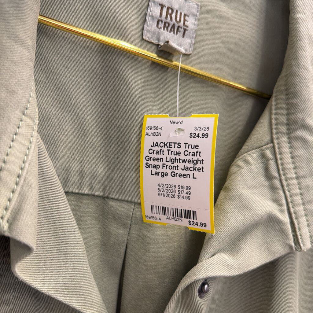 True Craft Green Lightweight Snap Front Jacket Large
