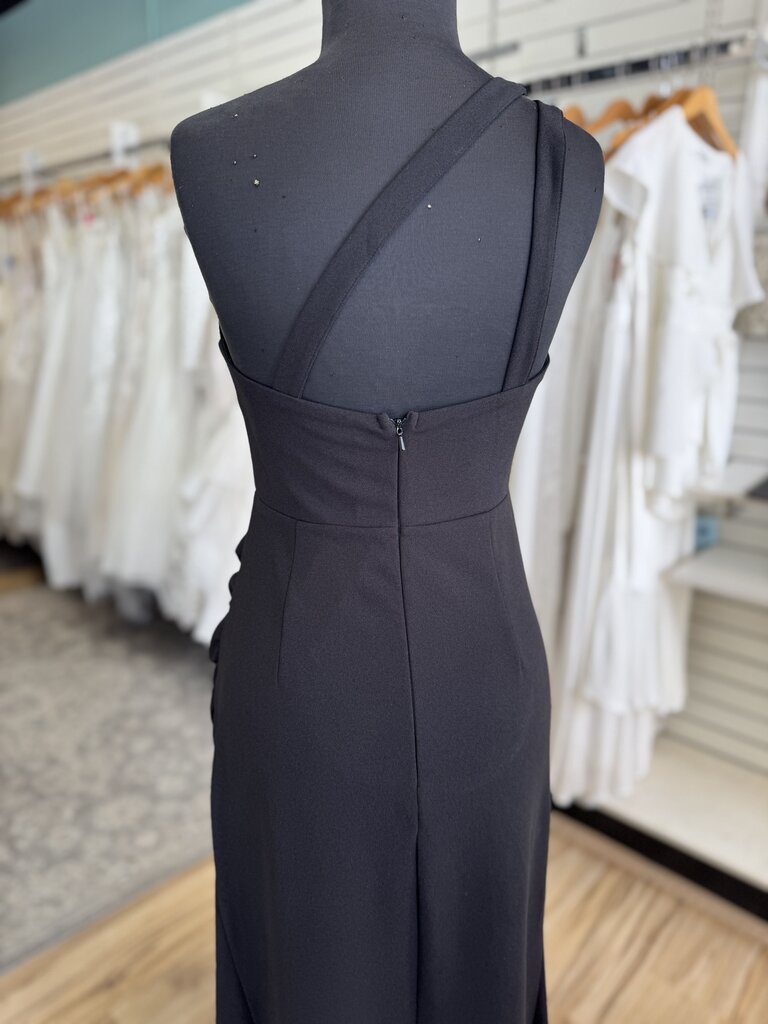 Minuet Black Corset Detail One Shoulder Long Formal Dress Medium