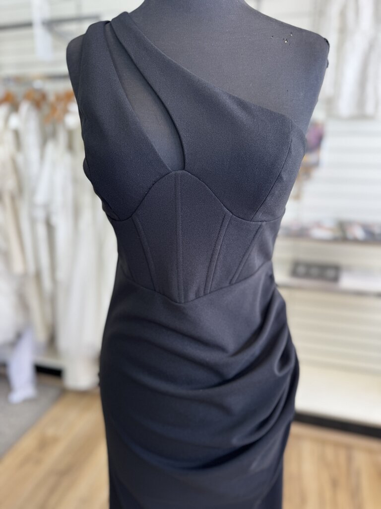 Minuet Black Corset Detail One Shoulder Long Formal Dress Medium