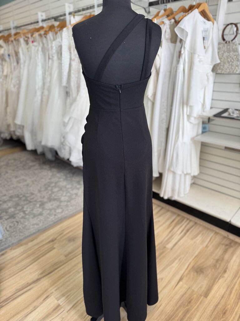 Minuet Black Corset Detail One Shoulder Long Formal Dress Medium