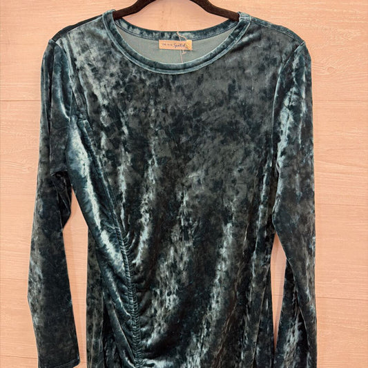Live To Be Spoiled Blue Velvet Long Sleeve Side Scrunch Long Sleeve Top XXL
