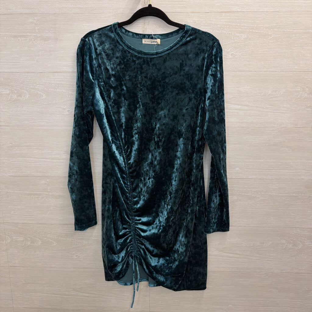 Live To Be Spoiled Blue Velvet Long Sleeve Side Scrunch Long Sleeve Top XXL