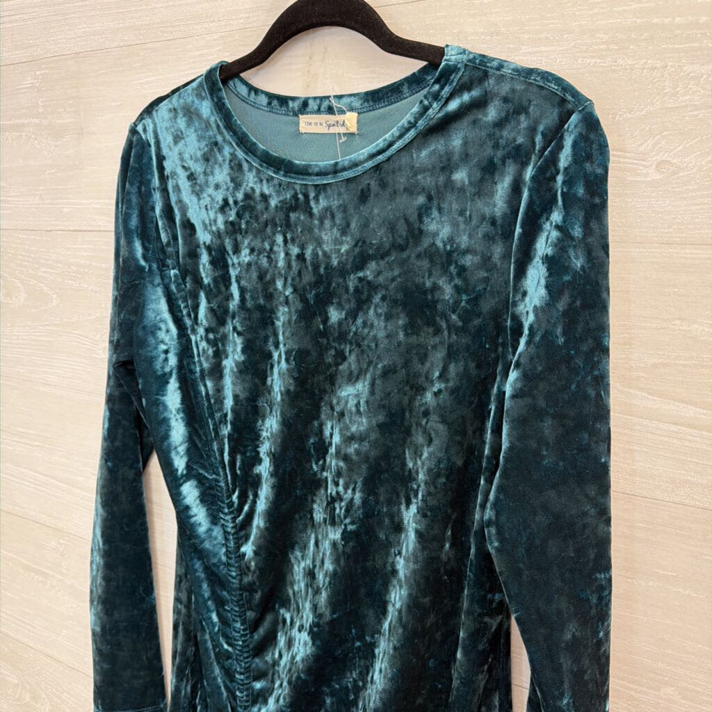 Live To Be Spoiled Blue Velvet Long Sleeve Side Scrunch Long Sleeve Top XXL