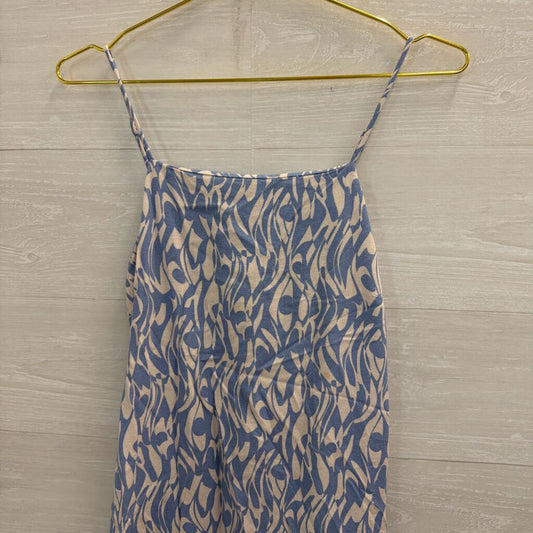 Monteau Blue/ White Print Linen Blend Mini Dress Medium