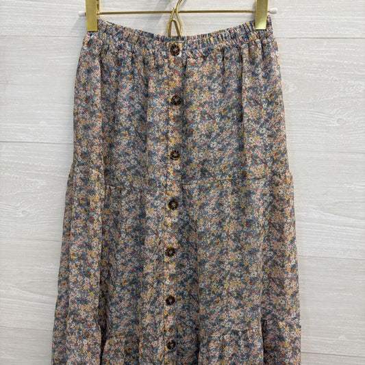 Sienna Sky Blue/ Multi Floral Print Maxi Skirt Small