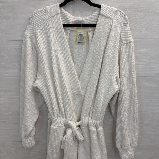 FP Beach White Textured Long Sleeve V Neck Romper Medium