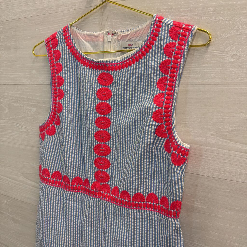 Vineyard Vines Blue/ White Striped Pink Embroidered Tank Dress 6