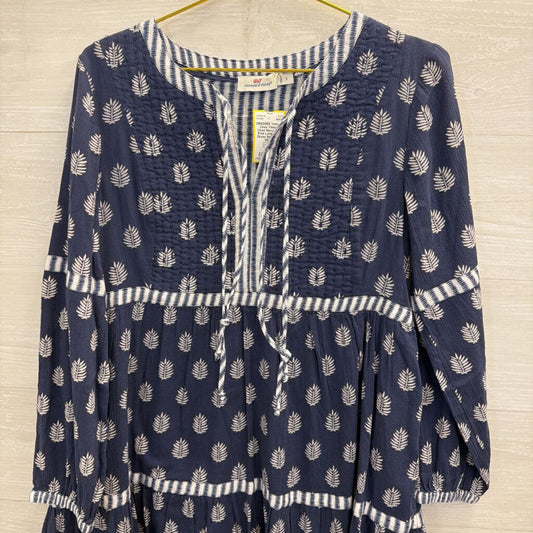 Vineyard Vines Navy/ White Print Long Sleeve Dress Small