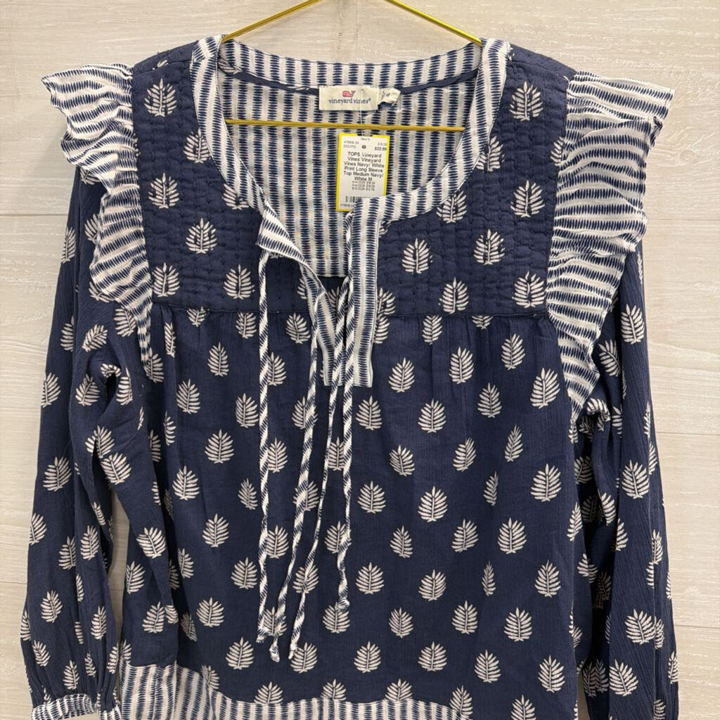 Vineyard Vines Navy/ White Print Long Sleeve Top Medium