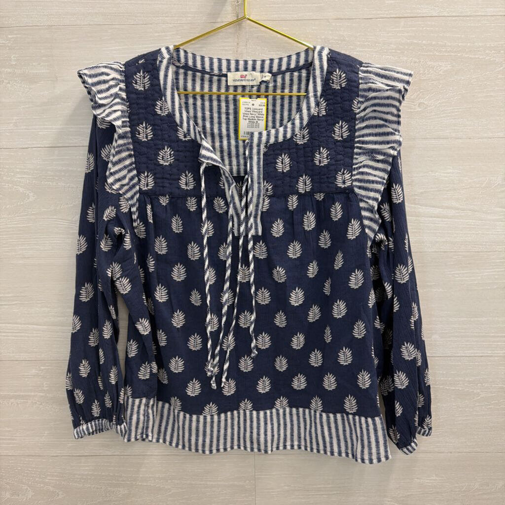 Vineyard Vines Navy/ White Print Long Sleeve Top Medium