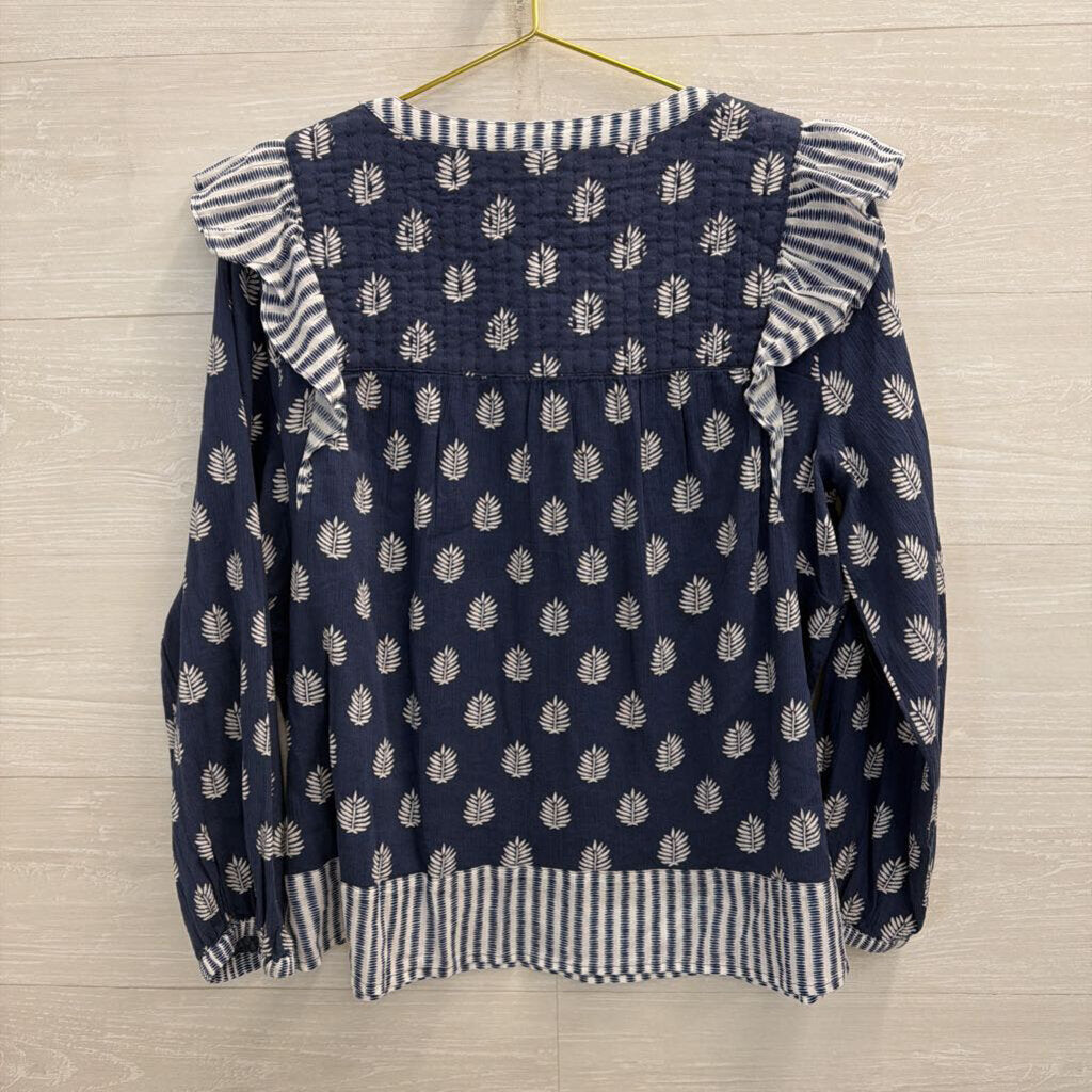 Vineyard Vines Navy/ White Print Long Sleeve Top Medium