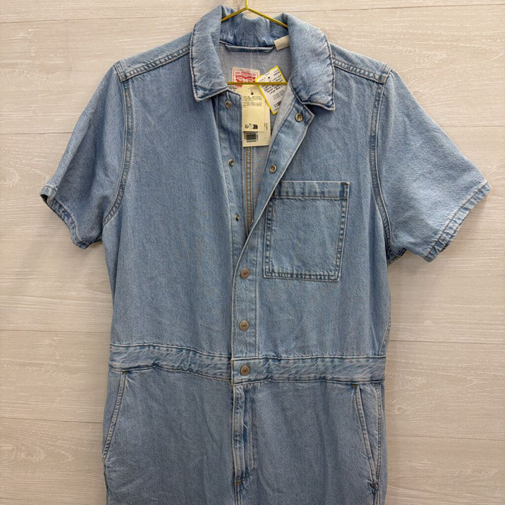 Levi Light Wash Short Sleeve Snap Front Denim Jumpsuit Large