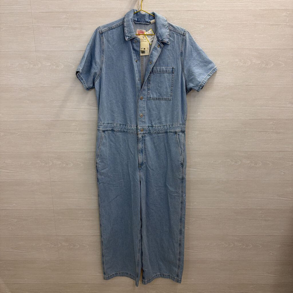 Levi Light Wash Short Sleeve Snap Front Denim Jumpsuit Large